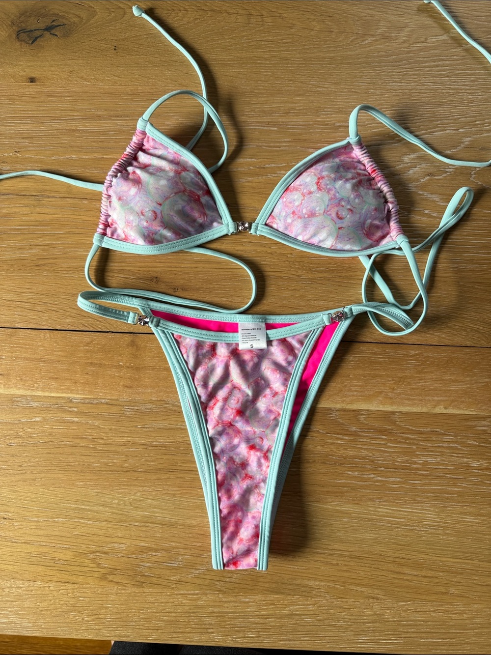 Strawberry Milk Mob Pink & Mint Tie-String Bikini Set